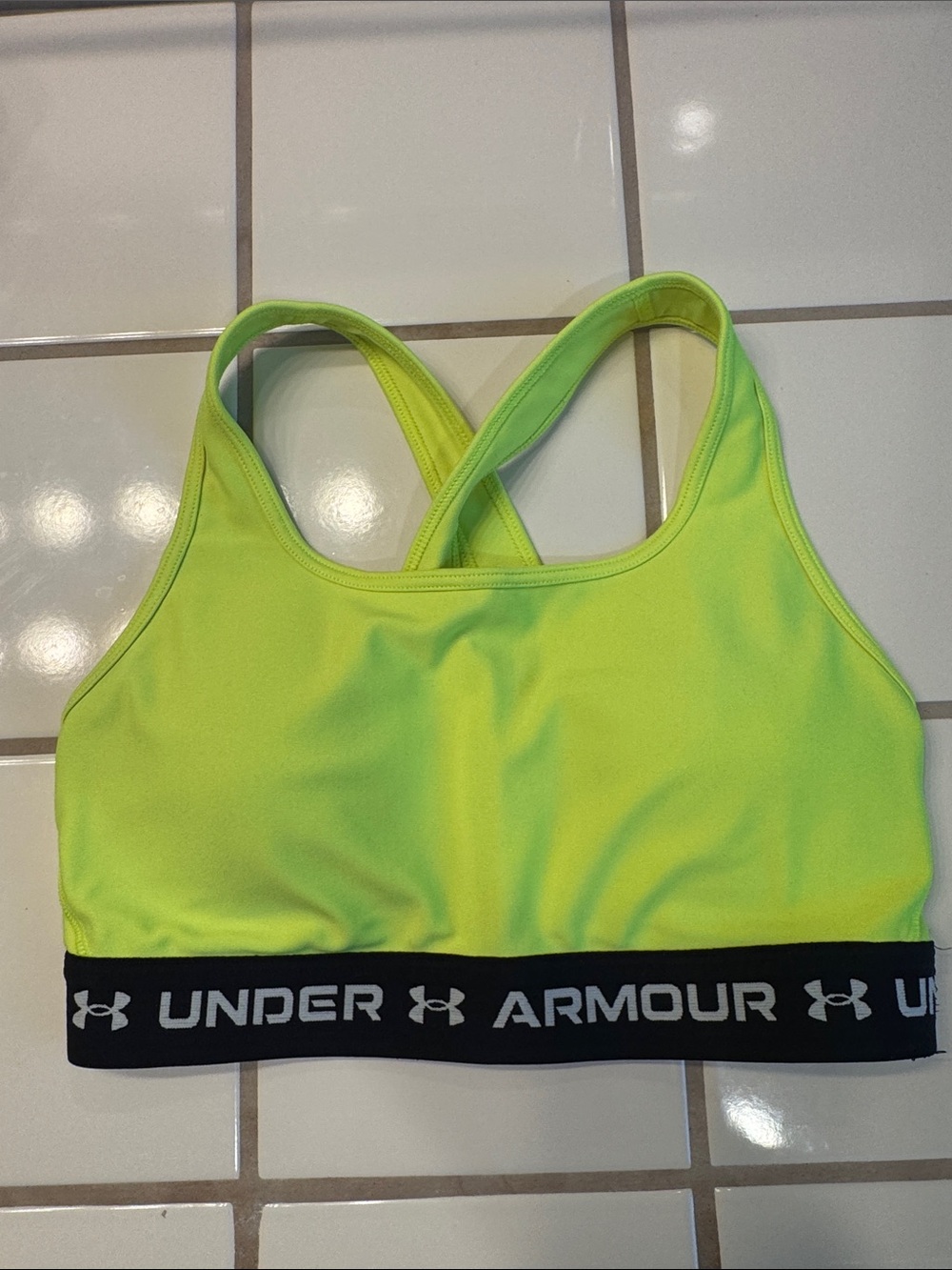Under Armour Women's Neon Lime Crossback Sports Bra with Branded Band